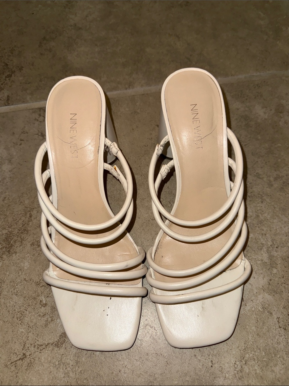 Nine West White Multi-Strap Slide Heels